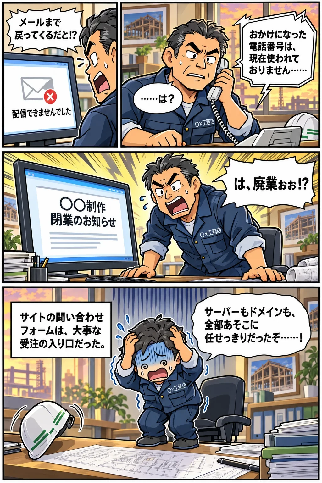 メールが戻り、電話もつながらない。制作会社の閉業のお知らせを見て、工務店の社長が頭を抱える